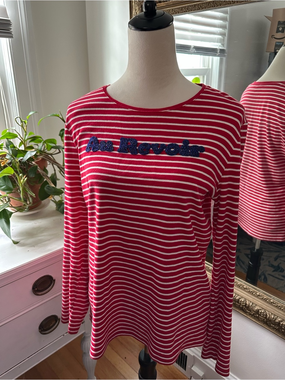 Talbots Au Revoir shirt red blue stripes size L tee French nautical Grandmacore